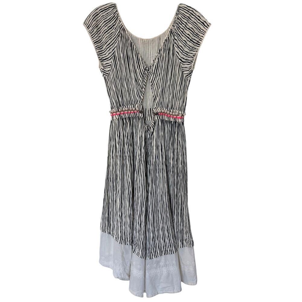 Vineet Bahl x Anthropologie Embellished Striped Midi Dress Lace Hem Back Cutout - Picture 3 of 10